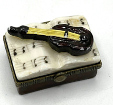 Vintage Porcelain Violin Sheet Music Hinged Trinket Box Music Lover 1.75