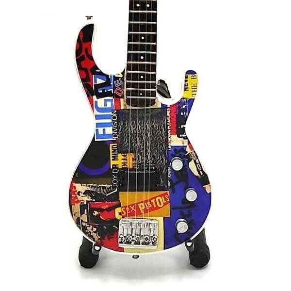 Miniature Bass Guitar RED HOT CHILI PEPPERS FLEA Memorabilia FREE STAND Gift