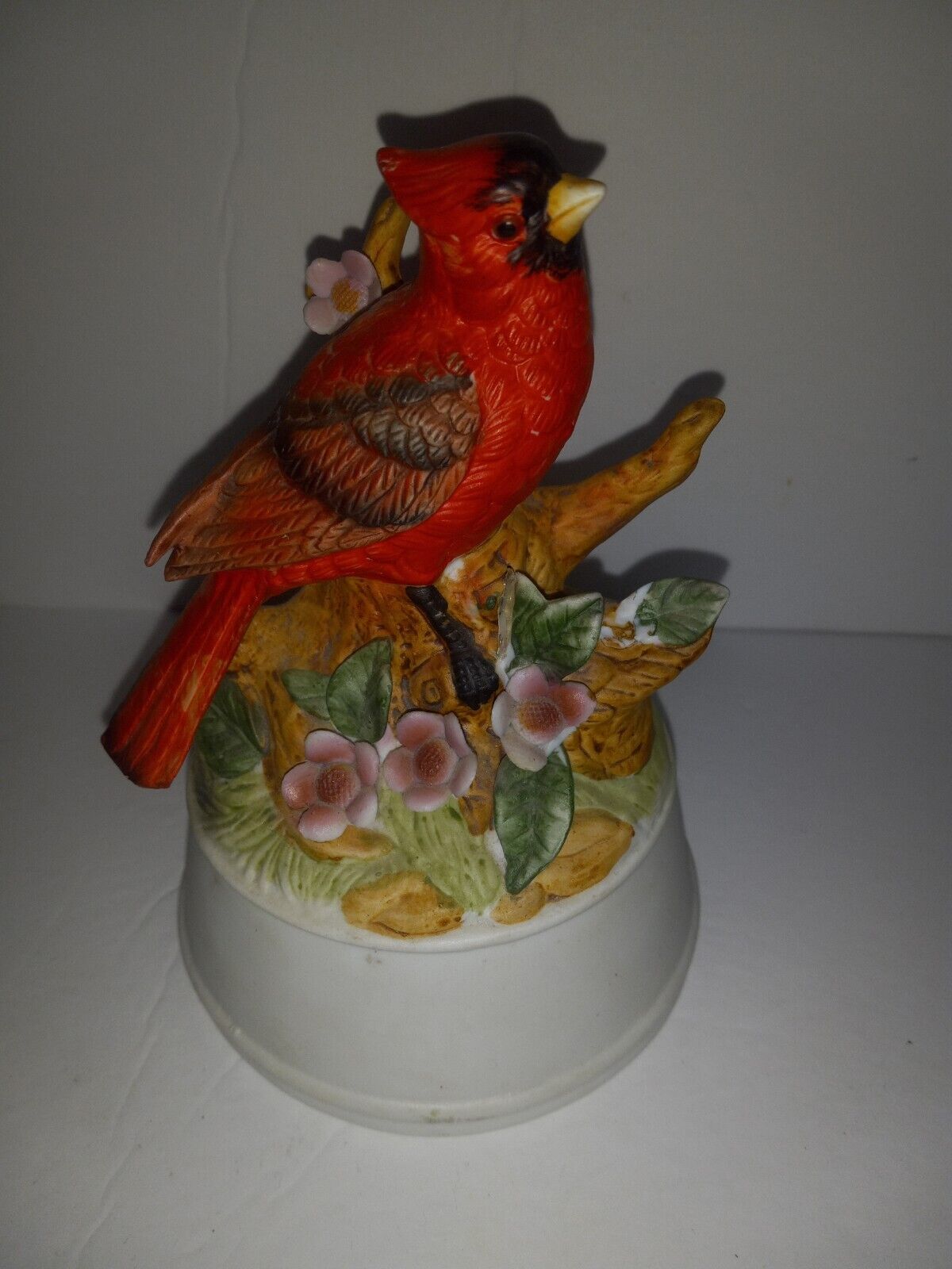 vintage red cardigan Bird With Music Box.