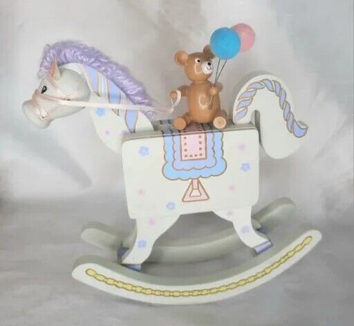 Vintage Enesco Rocking Horse With Teddy Bear Music Box Animated 1987