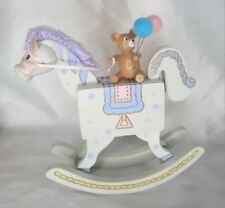 Vintage Enesco Rocking Horse With Teddy Bear Music Box Animated 1987 picture