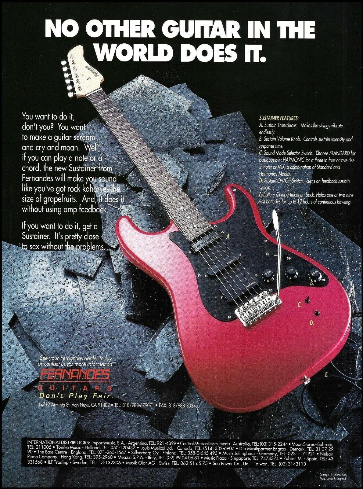 Fernandes Sustainer Series 1992 electric guitar advertisement 8 x 11 ad print