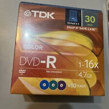 TDK DVD-R 4.7GB 16x Color 30pk Snap N' Save Case 10 Purple, 10 Green, & 10 Blue picture