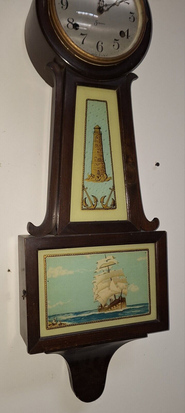 Antique Sessions Lighthouse & Ship 8 Day Banjo Wall Chime Clock Parts Repair 