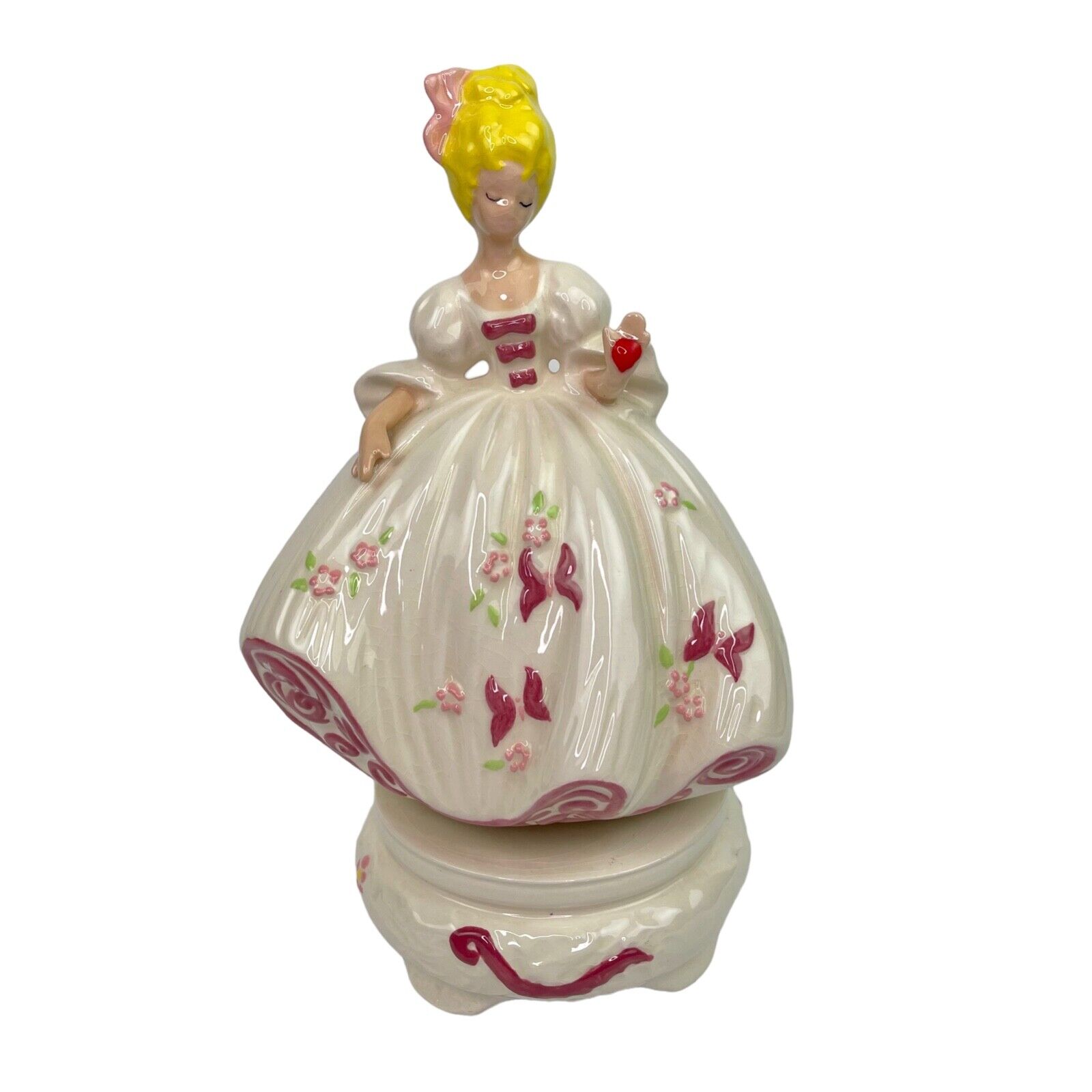 Vintage Dancing Princess Spinning Ceramic Music Box Tested Working