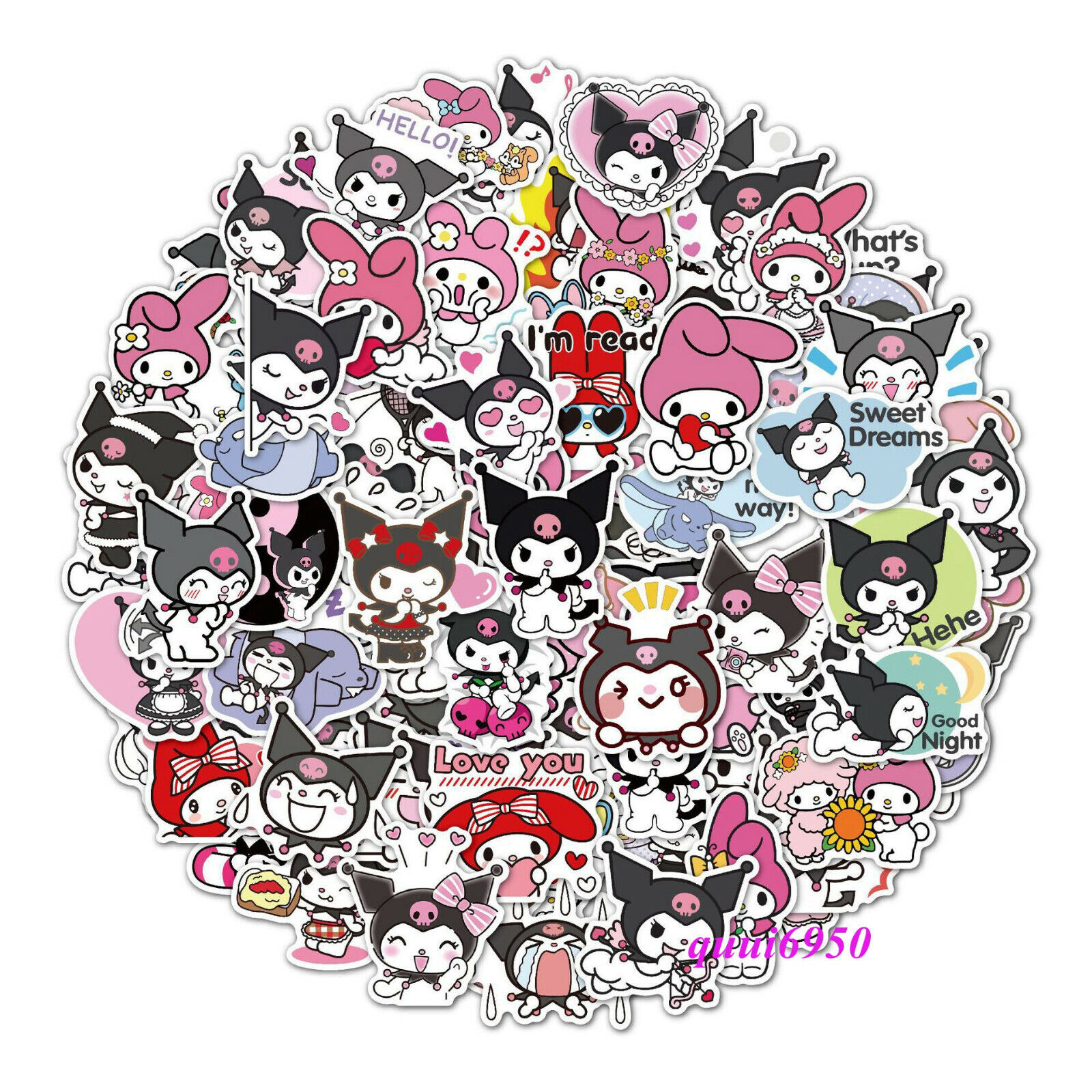 100pcs My Melody & Kuromi Stickers Skateboard Guitar Luggage Computer Cup Decals