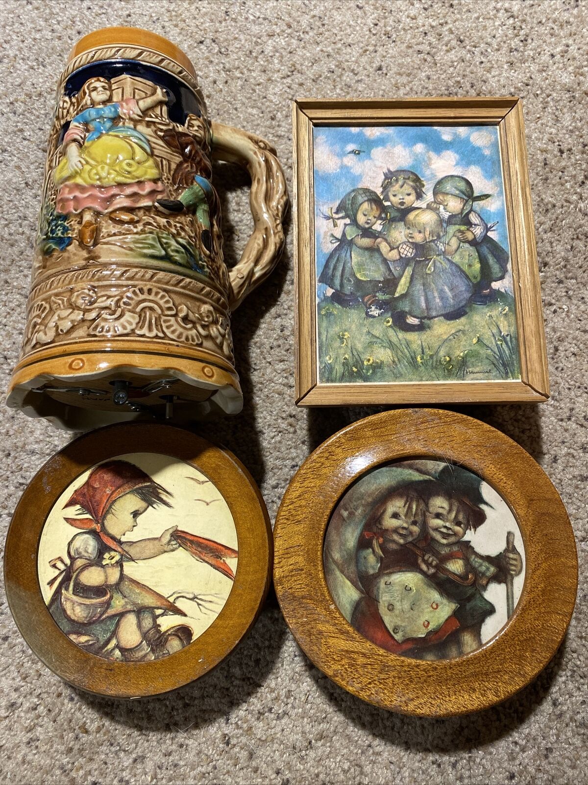 vintage wooden music boxes And Stein(Edelweiss / Hummel Pictures)(4 Piece LOT) 