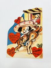 Vintage Valentine Card Mechanical Moving Dog Guitar Donkey picture
