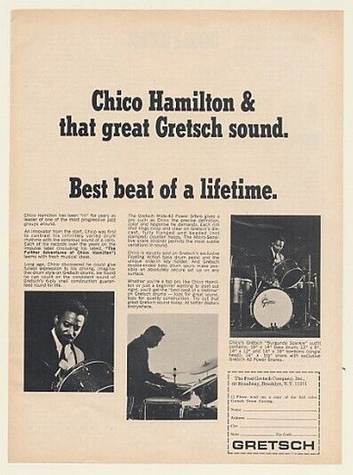 1968 Chico Hamilton Gretsch Drums Photo Print Ad