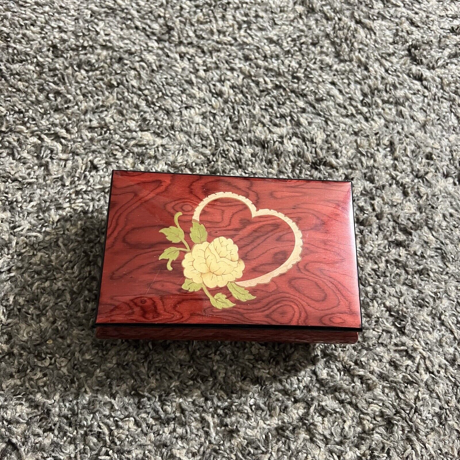 Vintage San Francisco Music Box Company Jewelry Trinket Keepsake Inlaid Wood Red