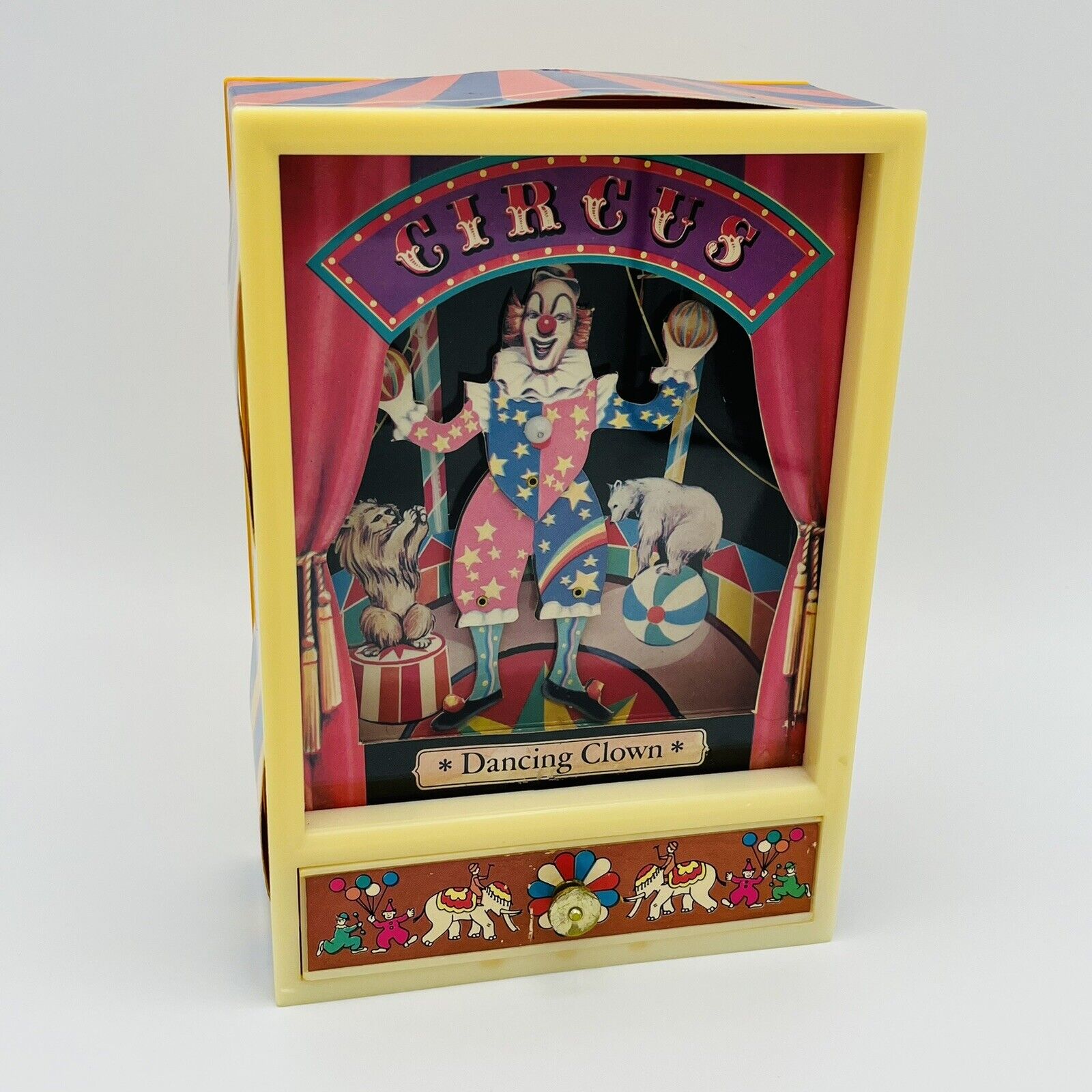 Vintage 1981 Yap’s Circus Dancing Clown Music Box With Drawer Works 8\