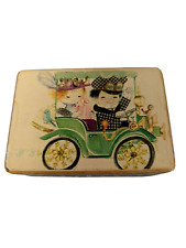 Vintage boy n girl in automobile Music Box trinket Reuge Swiss plays Yellow Bird picture