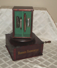 ANTIQUE-HOHNER MUSIC STORE DISPLAY-8 HARMONICAS-HAND CRANK TURNTABLE-WORKS-16