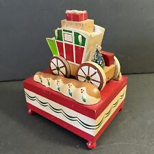 Schmid Wooden Christmas Sleigh Music Box Santa Animated Xmas Vintage TESTED picture