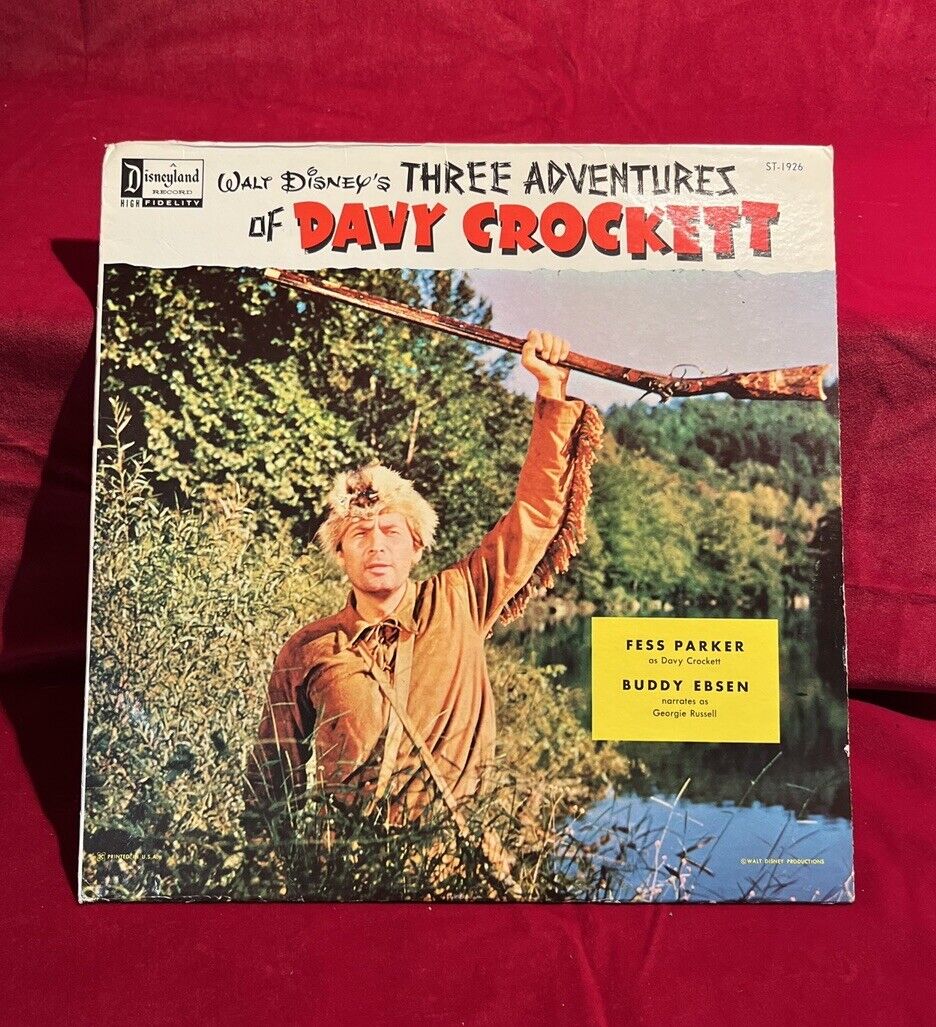 Three Adventures of Davy Crockett Disneyland  DQ 1315 lp record VG+/EX vinyl (B)
