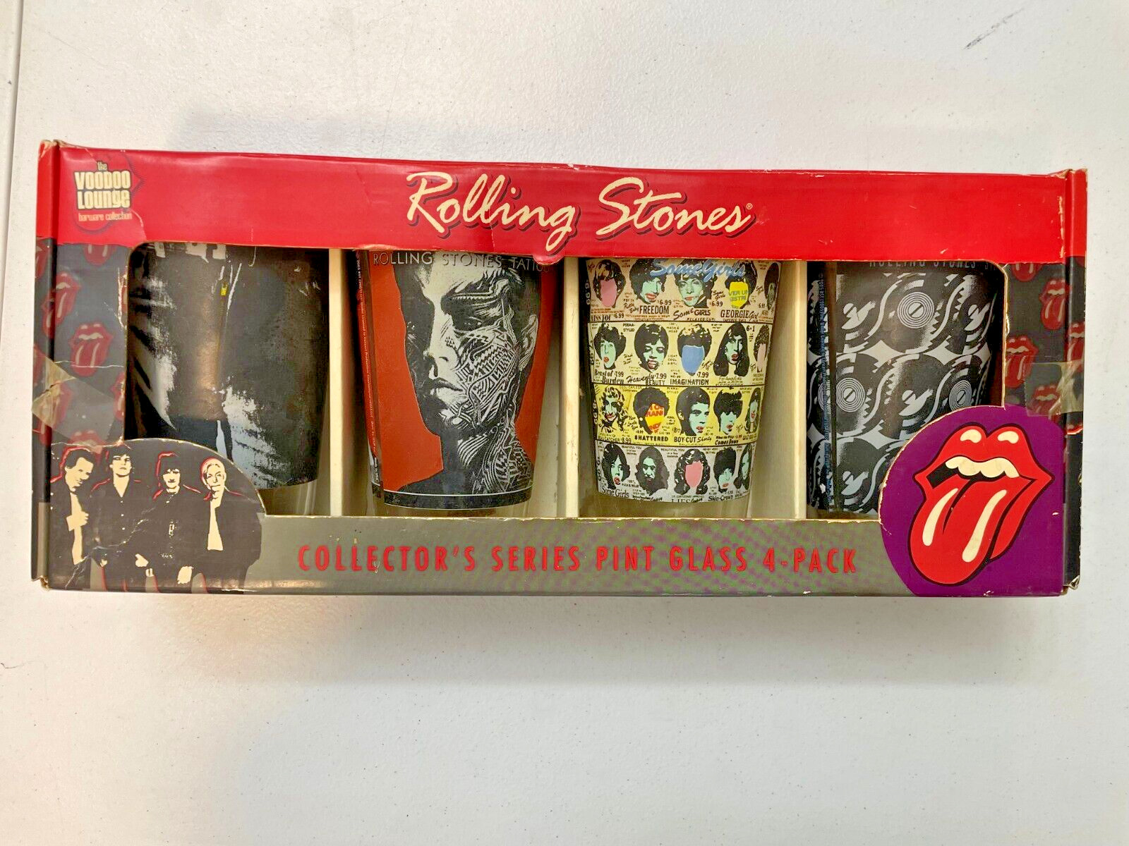 2005 Rolling Stones Drink Glasses 4PK Set VooDoo Lounge Barware Collection 16 Oz