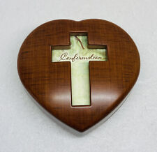 Vintage Wooden Cross Confirmation In Christ Music Box Photo Slot Heart Shape X picture
