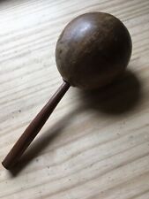 Vintage 50s Mexican Coconut Maraca Shaker Rattle Hand Percussion wood handle 9
