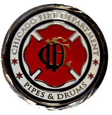 Chicago Fire Department Pipes and Drums Challenge Coin w Pouch and Display Case picture