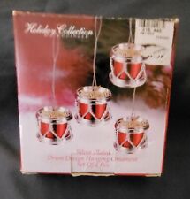 4 Holiday Collection Silver Plated Drum Hanging Ornaments By Godinger picture