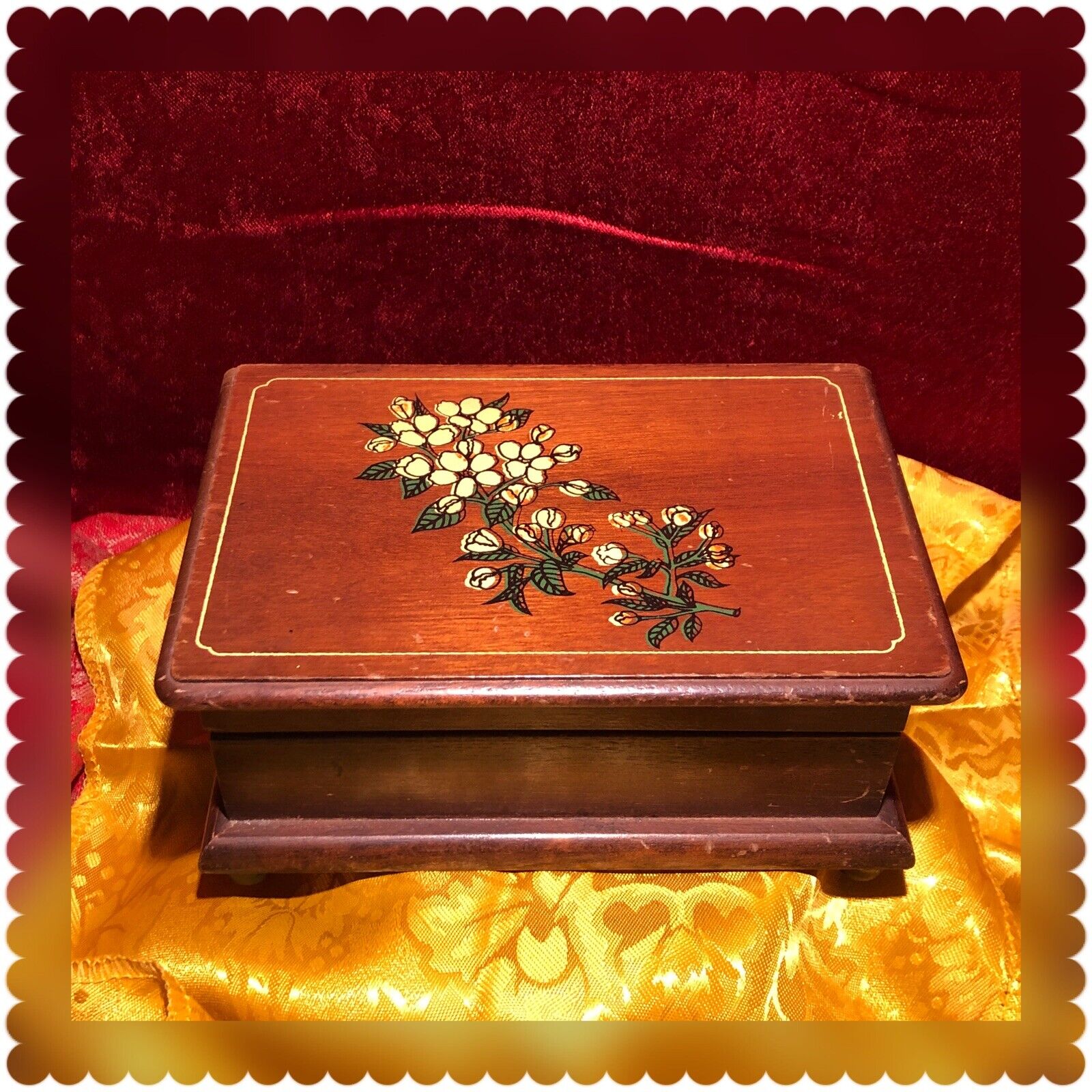 Hand painted Floral wood Rings /jewelry/music Box “THE WAY WE WERE” Vintage