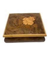Vintage Floral Inlay REUGE Trinket Jewelry Box Musical Swiss Musical Movement picture