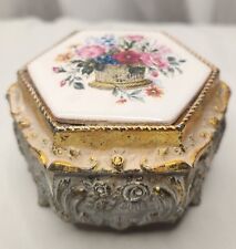 Vintage Gilded Gold Japan Music Trinket Box Ceramic Top Some Enchanted Evening  picture