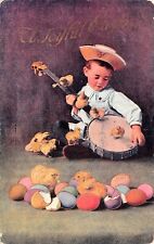 Antique Easter Card Fantasy Chicks Banjo Serenade Child Musical Vtg Postcard D19 picture