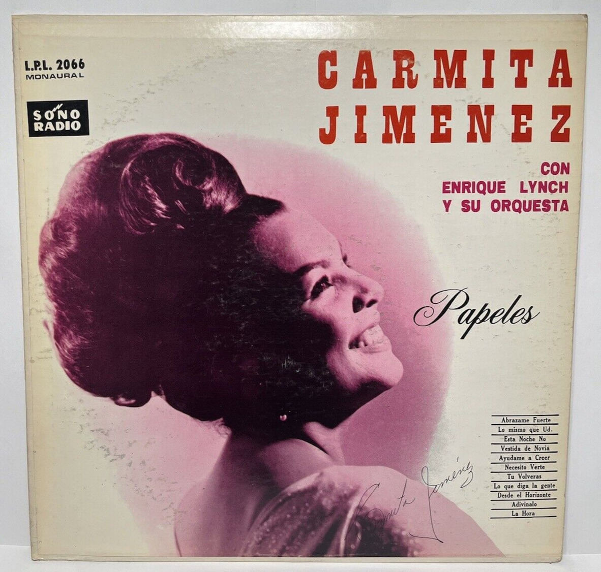 Carmita Jimenez Con Enrique Lynch * Papeles * Vinyl Lp Record * Puerto Rico