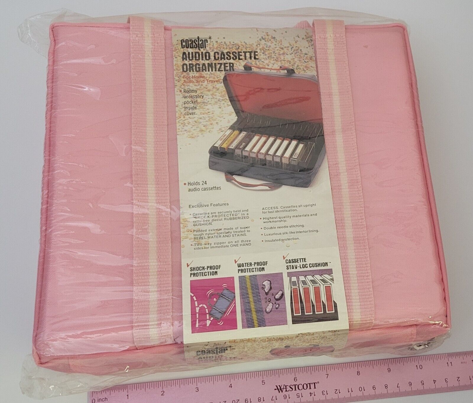 New Old Stock Cassette Tape Pink Carrying  Case 11 X 10 X 3\
