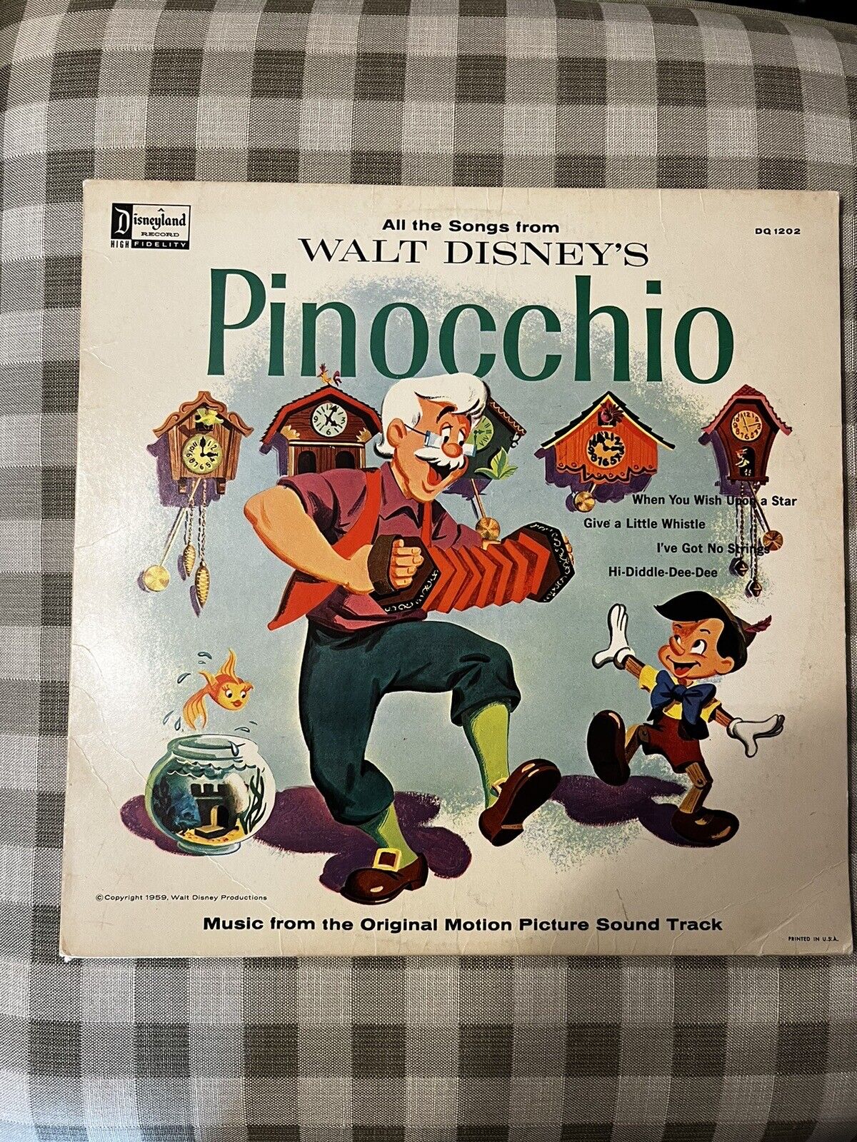 1963 Walt Disney Productions Pinocchio Original Soundtrack Vinyl LP DQ 1202