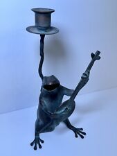 Bronze Banjo  Playing Frog Candle Stick picture