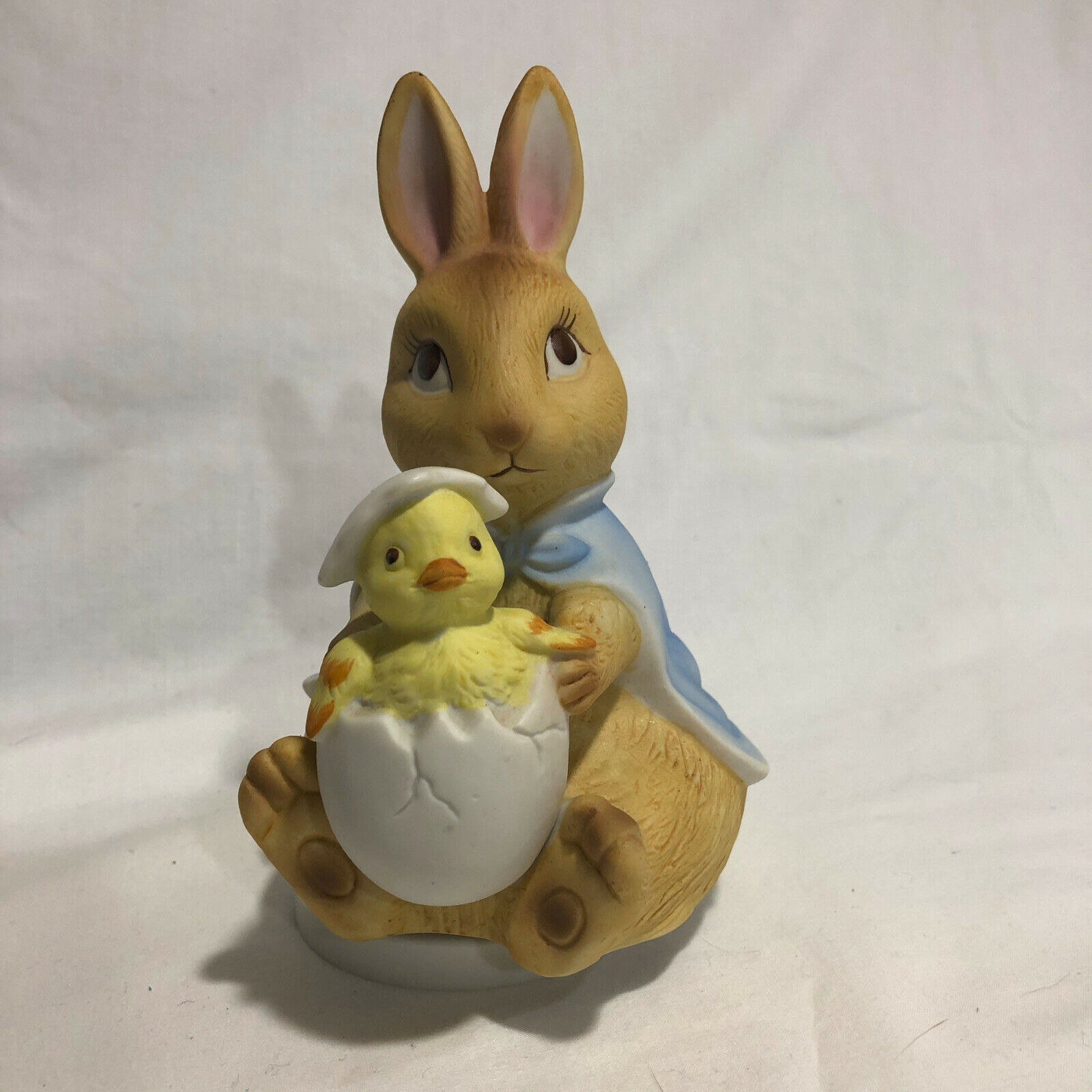 Vintage Global Art Easter Rotating Music Box Porcelain-Bunny & Hatching Chick