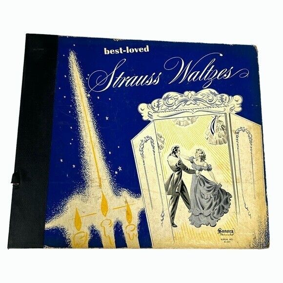 Vintage best loved Sonora Strauss waltzes 10 records w case antique music