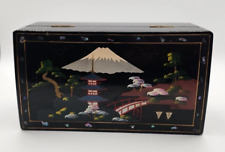 Vintage Japanese Black Lacquer Abalone Music Jewelry Box With Key- Missing 1 Lid picture