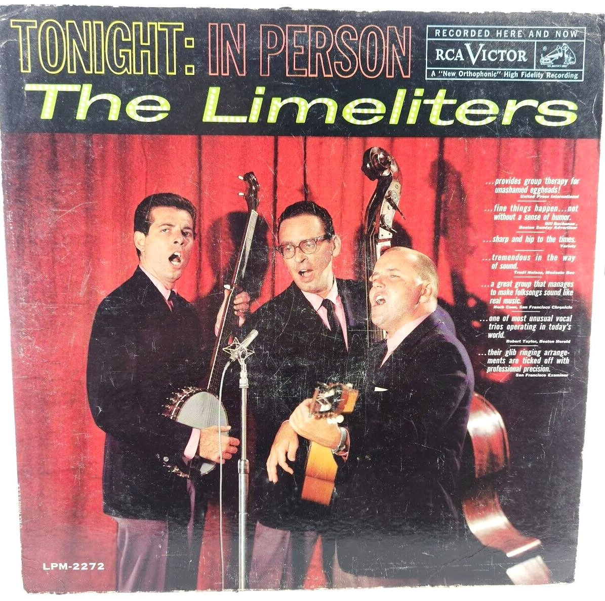 The Limeliters Tonight: In Person Live Album Vinyl 1961 RCA Victor LPM-2272 Folk