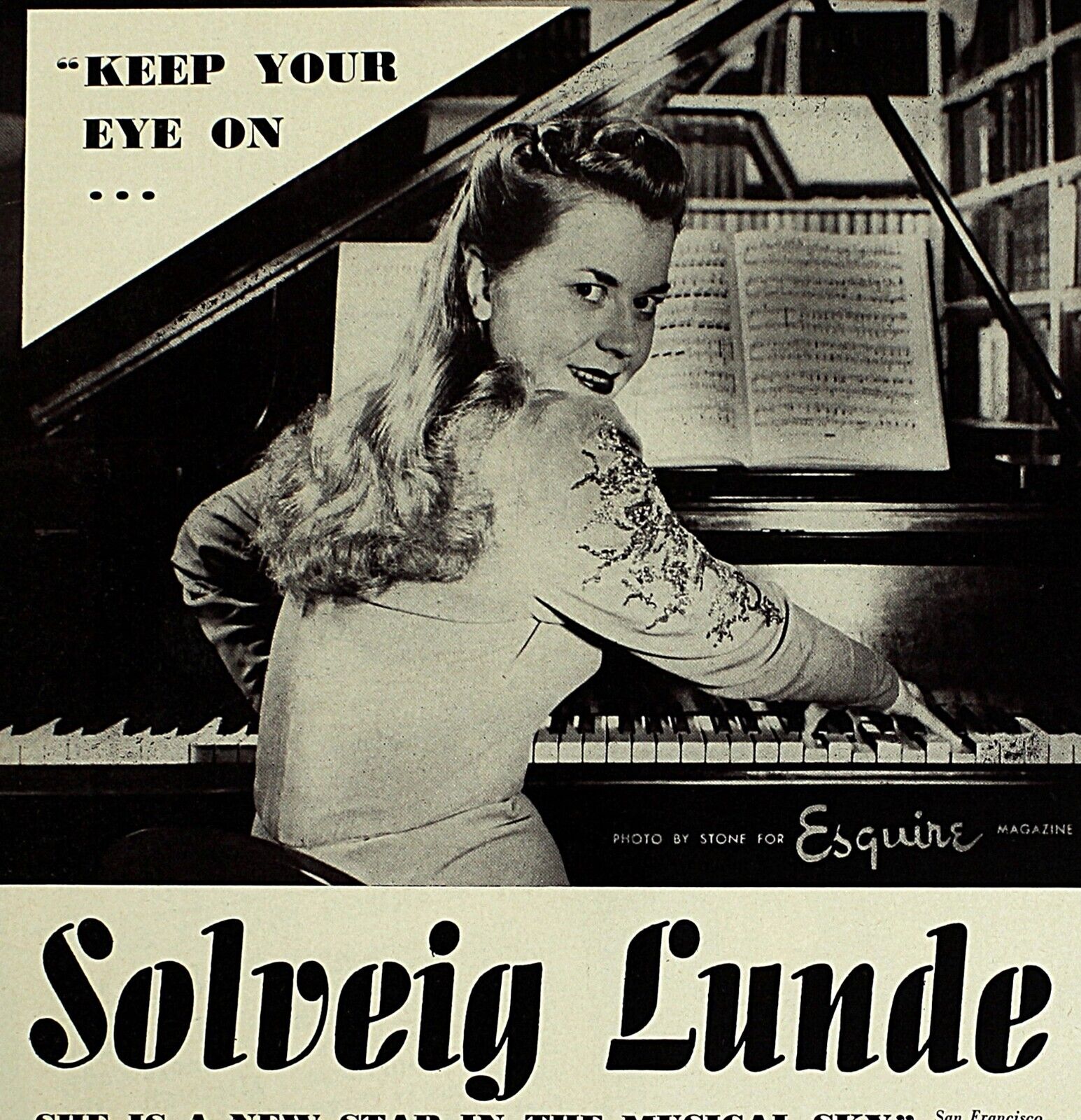 Vintage Music Print Ad SOLVEIG LUNDE Pianist 1949 Booking Ads 13 x 9 3/4
