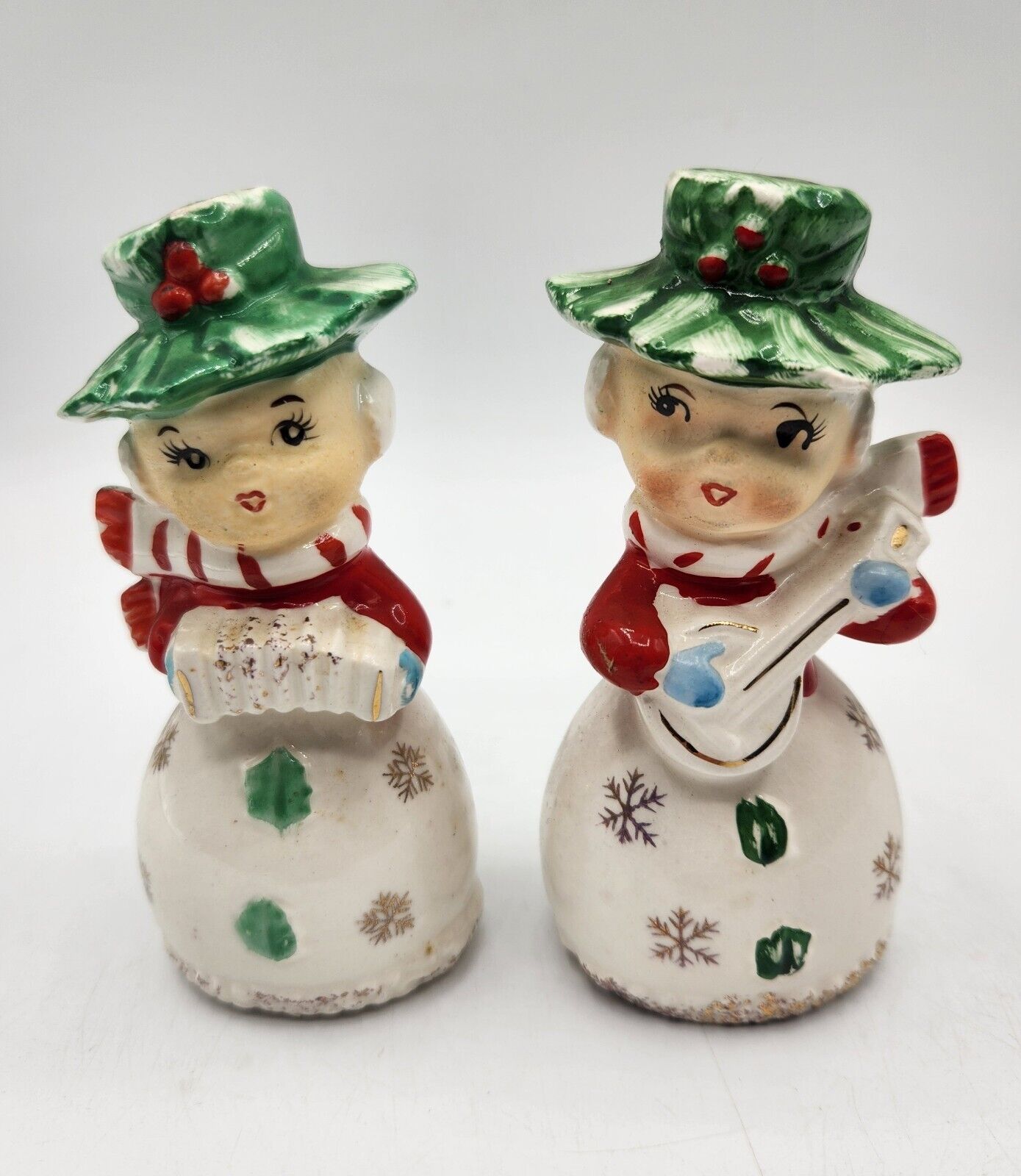 VTG 1950's Holly Girls Musical Christmas Salt Pepper Shakers Japan Banjo Kitschy