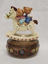 Vintage Otagiri Music Box Bears Riding Rocking Horse Plays Edelweiss WORKS picture