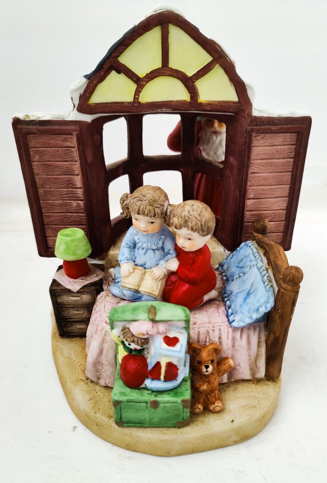 Vintage Ceramic Christmas Music Box Waiting For Santa Claus Children