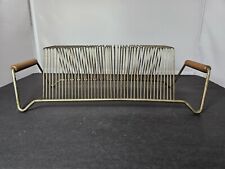 Vintage MCM 40 Slot Metal Gold Wire Record Holder Wood Handled picture