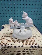 Vintage Ceramic Music Box Kittens Playing See Saw Moves Sings Its A Small World picture