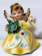 Vintage Lefton July Birthday Angel Figurine MISSING MUSIC BOX Yellow Dress 5.25