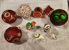 Lot of 9 Christmas Ornaments 2000, 2002, 1990,drums,sparkle joy, 1 velvet &glass picture