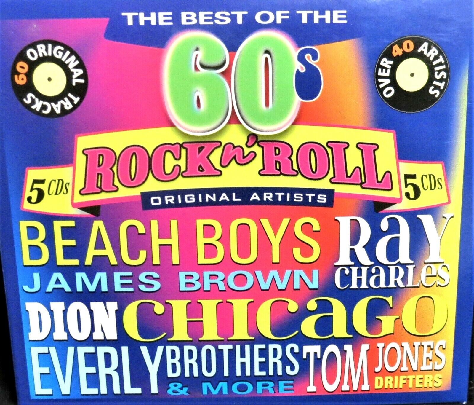 BEST OF 60'S ROCK N ROLL 5 CDS BOX NEW Tom Jones, Beach Boys, Dion, 60 Tracks