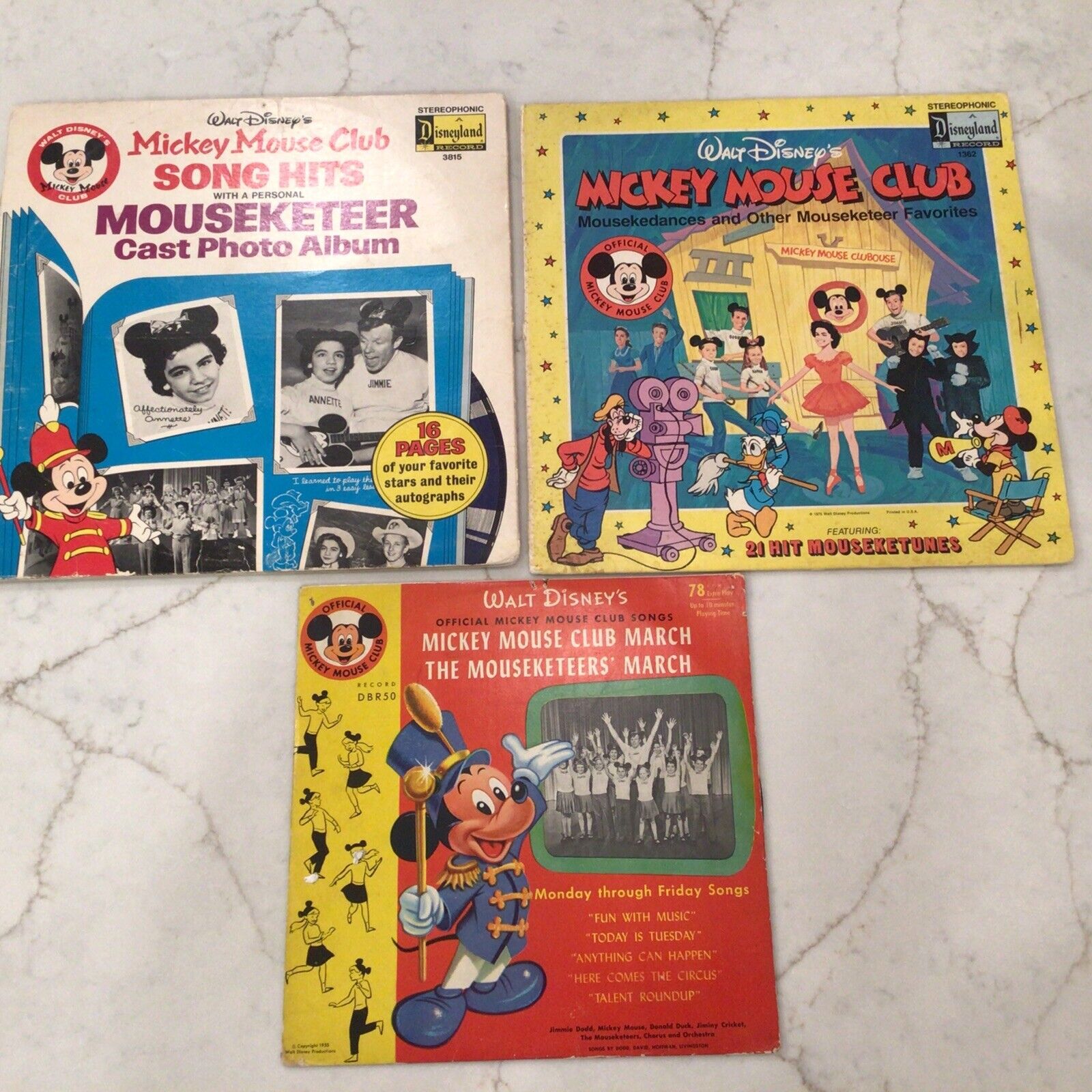 Vtg Walt Disney 3 vinyl record lot Mickey Mouse Club Mousekeeters 1955 1975