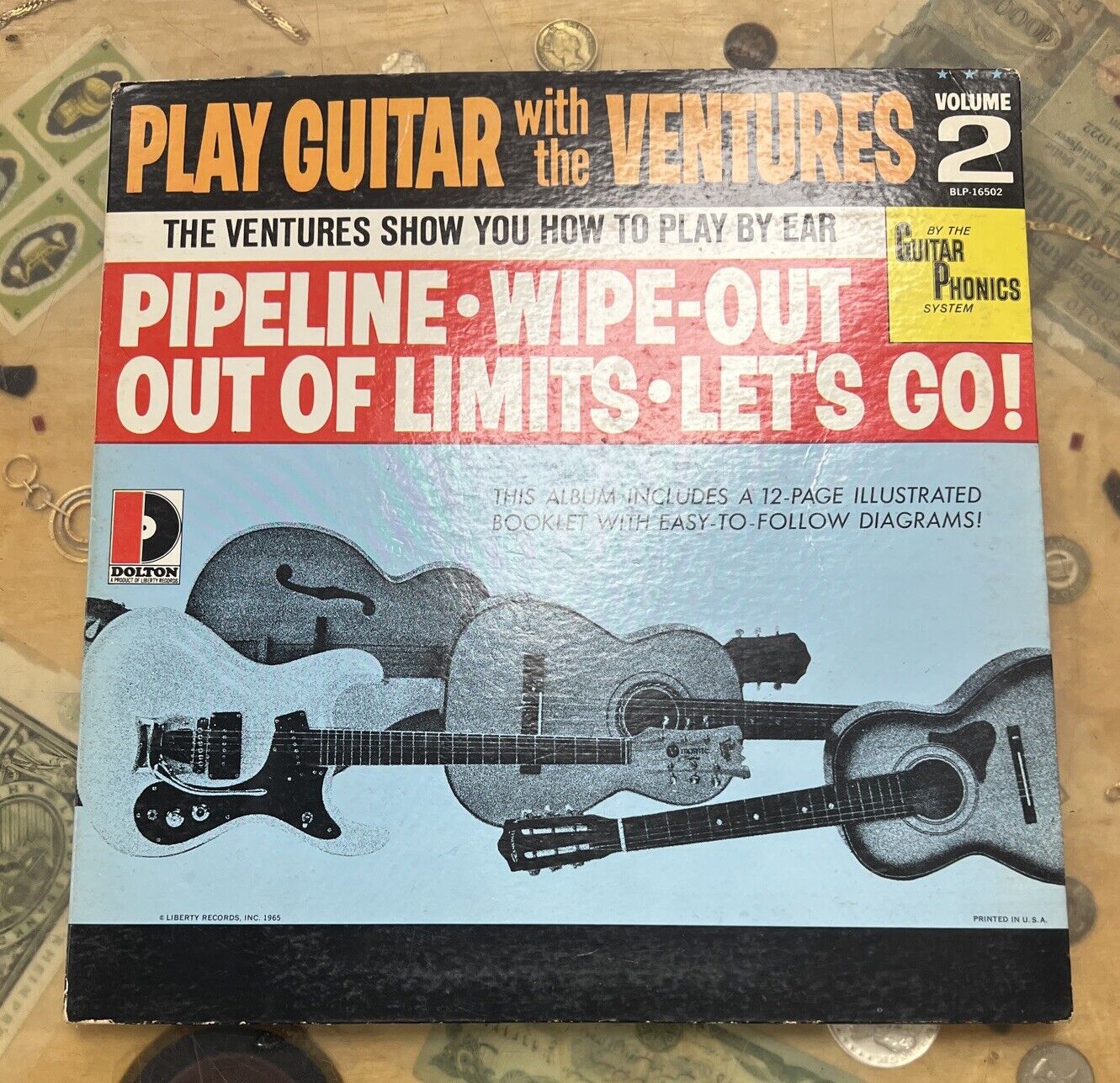 VINTAGE Play Guitar with the Ventures VOL 2 LP DOLTON 16502 PIPELINE WIPEOUT NM