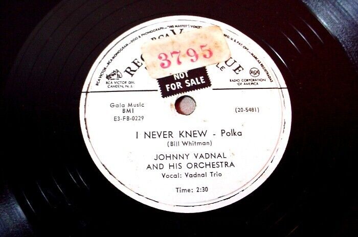 VTG 1953 78 RPM JOHNNY VADNAL POLKA RECORD PREVUE PROMO RCA VICTOR NOT FOR SALE