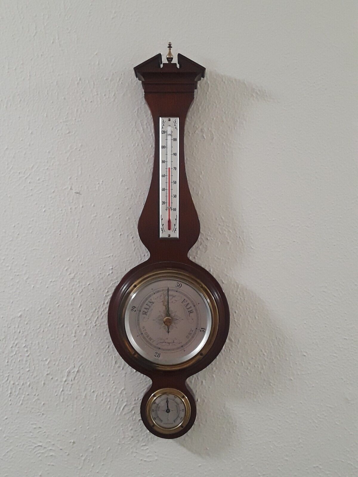 Vintage Banjo Style Airguide Thermometer Barometer Hydrometer Mahogany Weather 