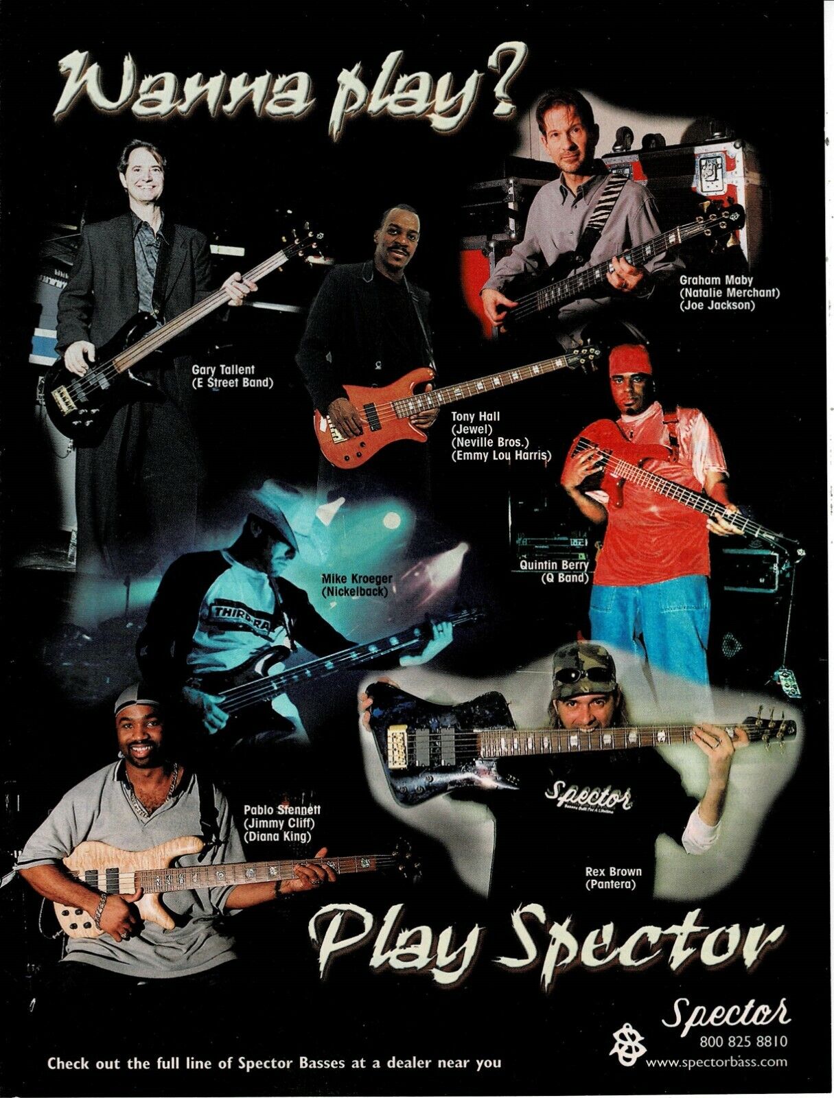 Spector Bass Guitars - Tallent / Hall / Moby / Berry / Stennett - 2002 Print Ad